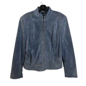 Valerie Stevens 100% Leather Suede Jacket Blue Large